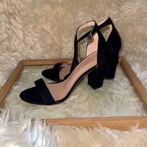 Madden Girl Women's Beella Heeled Sandal, Black Fabric, 7.5 Size